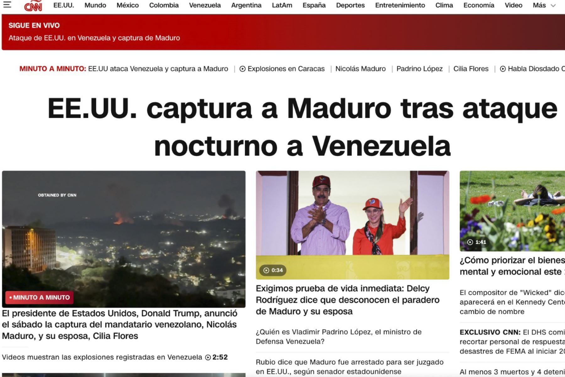 CNN informa sobre la captura de Nicolás Maduro en venezuela. Foto: Captura