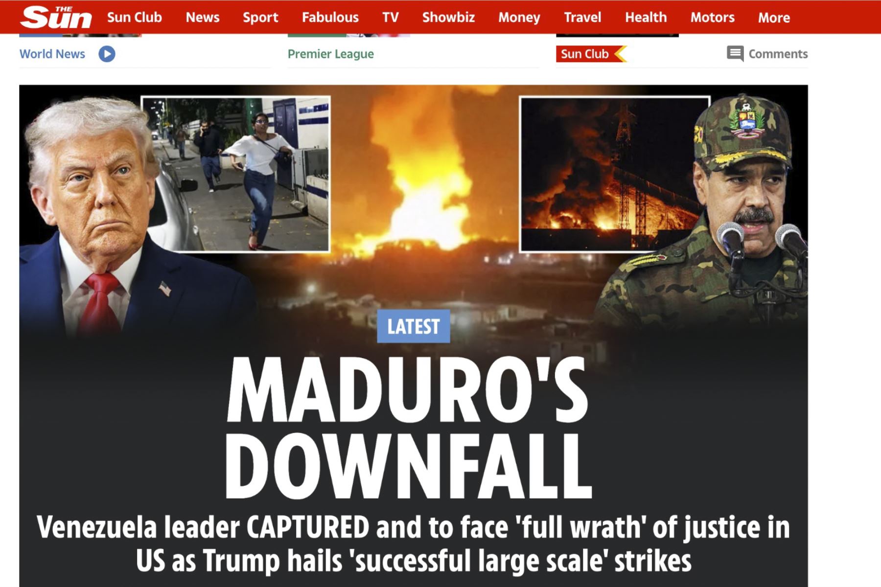 The Sun informa sobre la captura de Nicolás Maduro en venezuela. Foto: Captura
