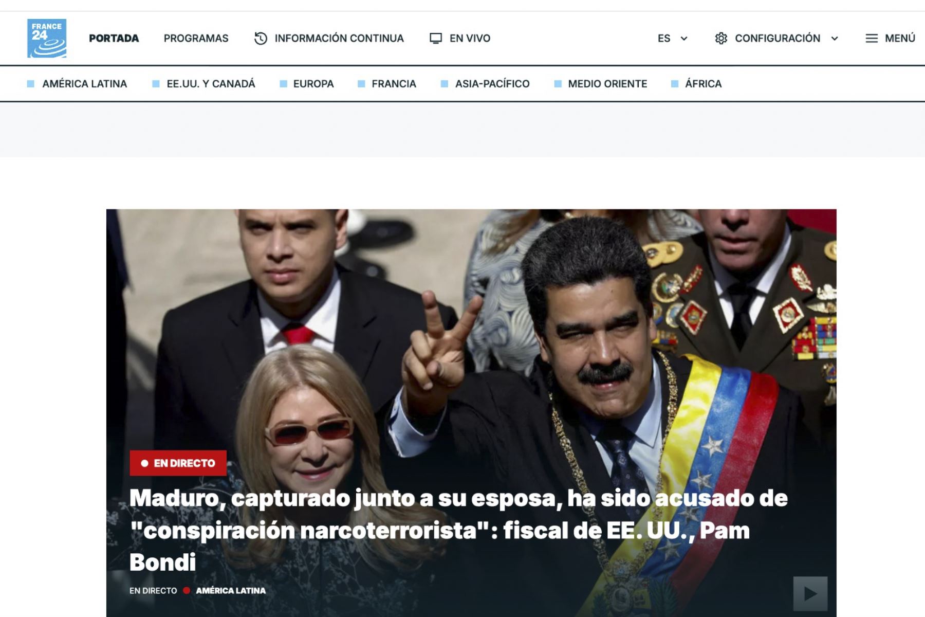 France 24 informa sobre la captura de Nicolás Maduro en venezuela. Foto: Captura