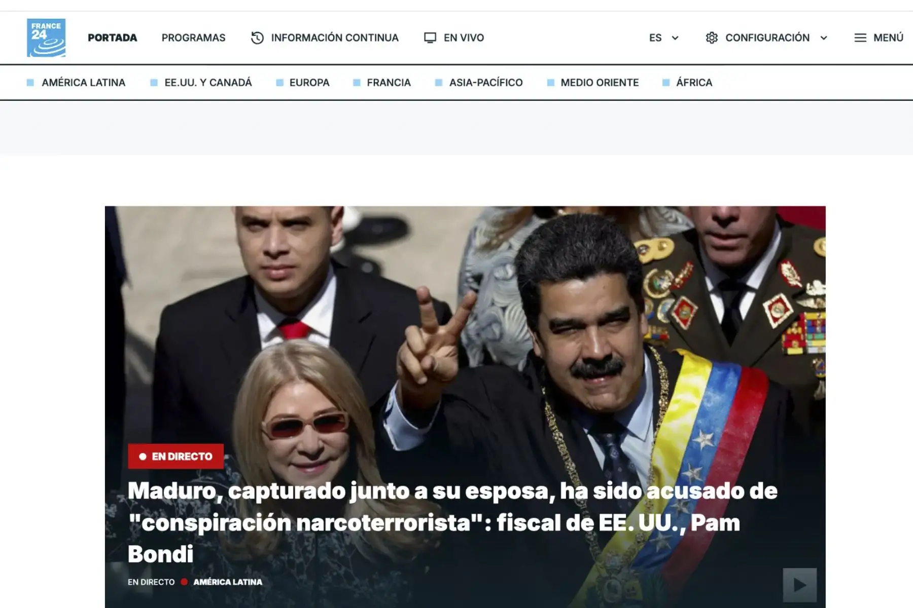 France 24 informa sobre la captura de Nicolás Maduro en venezuela. Foto: Captura