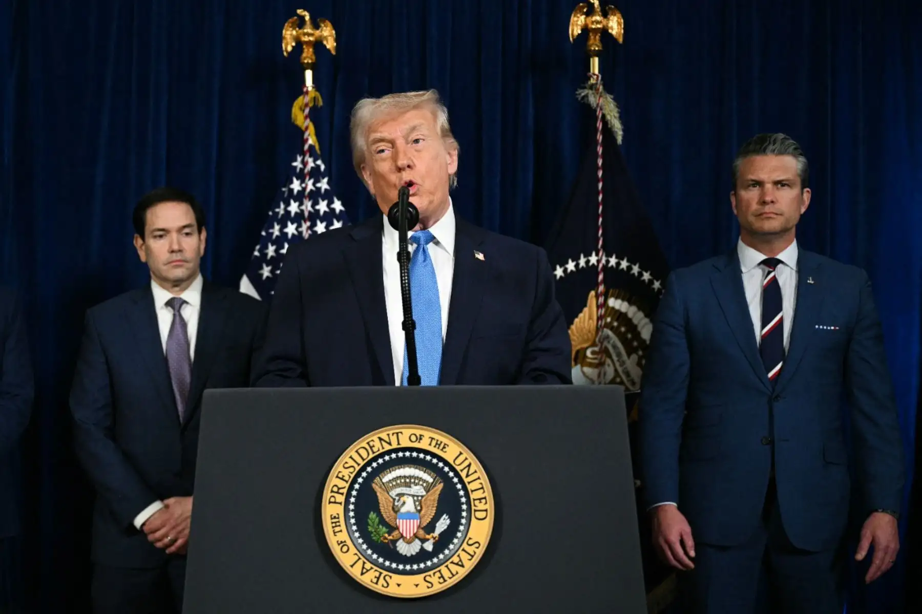 El presidente de los Estados Unidos Donald Trump inicia mensaje sobre la acción militar en Venezuela y captura de Nicolás Maduro. Foto: AFP