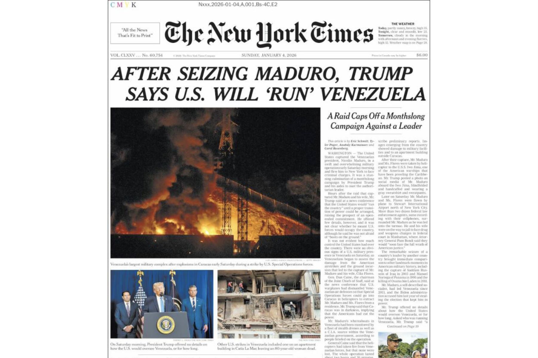 Así informó The New York Times sobre la captura de Nicolás Maduro. Foto: captura