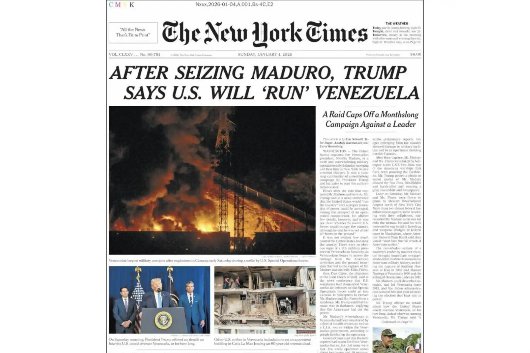 Así informó The New York Times sobre la captura de Nicolás Maduro. Foto: captura