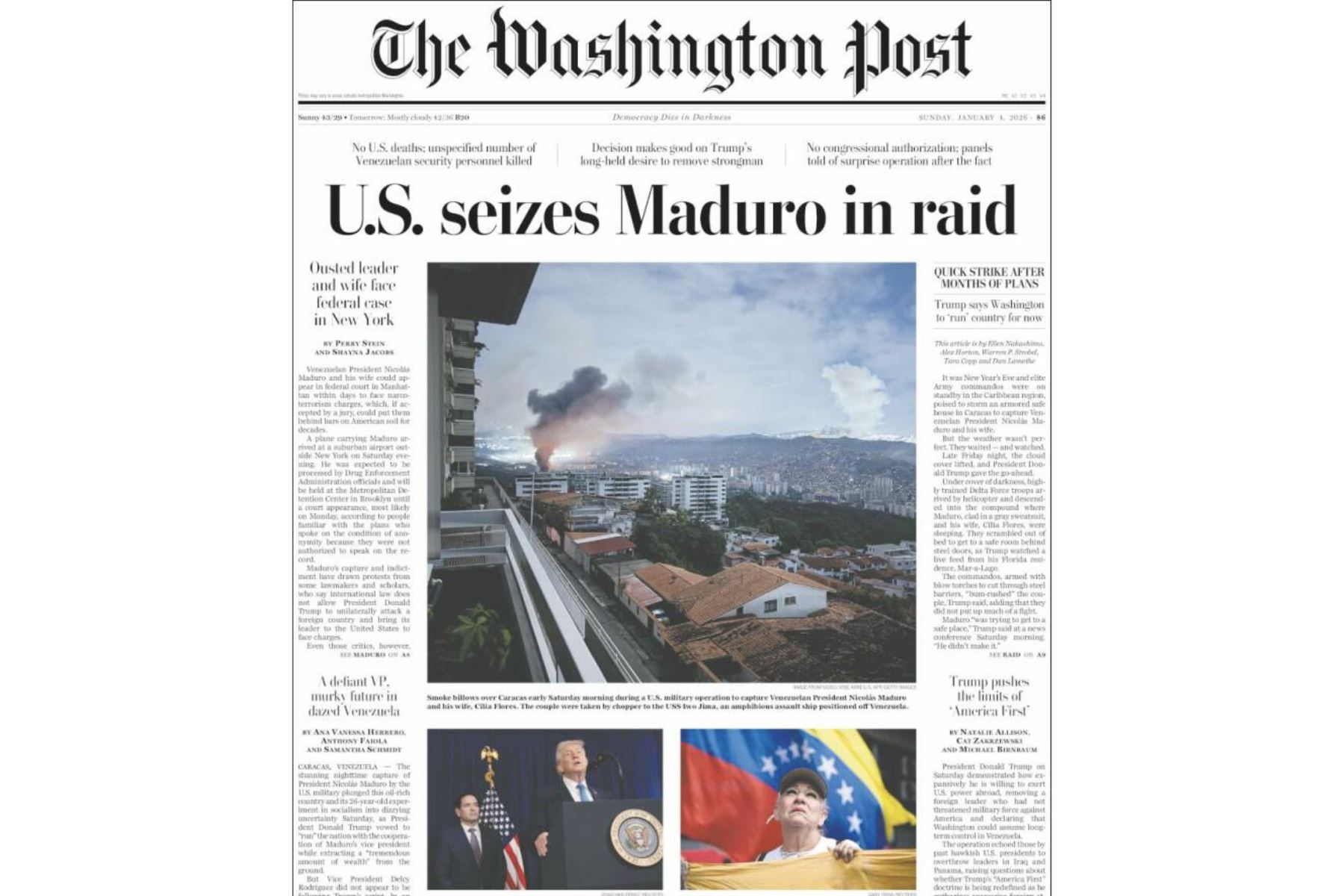 Así informó The Washington Post sobre la captura de Nicolás Maduro. Foto: captura
