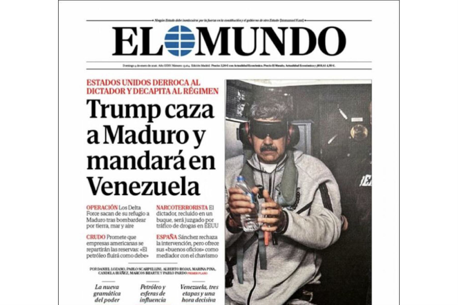 Así informó El Mundo sobre la captura de Nicolás Maduro. Foto: captura