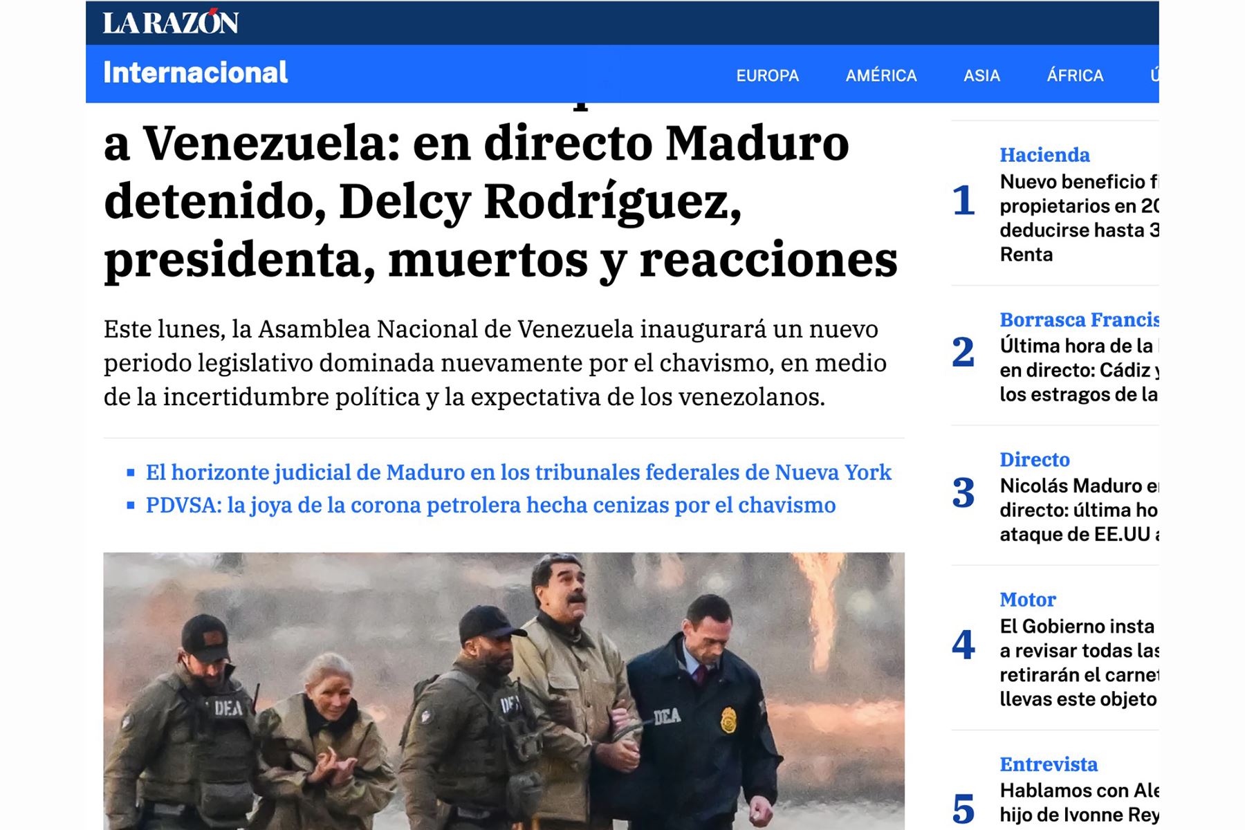 Prensa  internacional informa en sus portadas inicio del juicio a Nicolás Maduro en Nueva York. La razón internacional