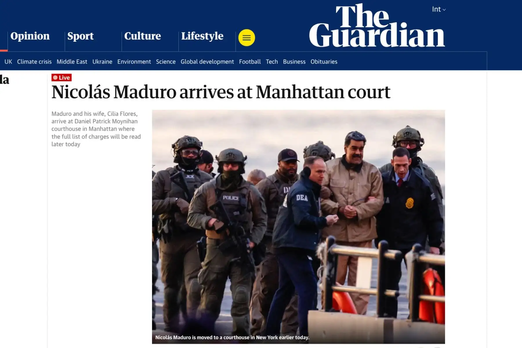 Prensa  internacional informa en sus portadas inicio del juicio a Nicolás Maduro en Nueva York. Thie Guardian
