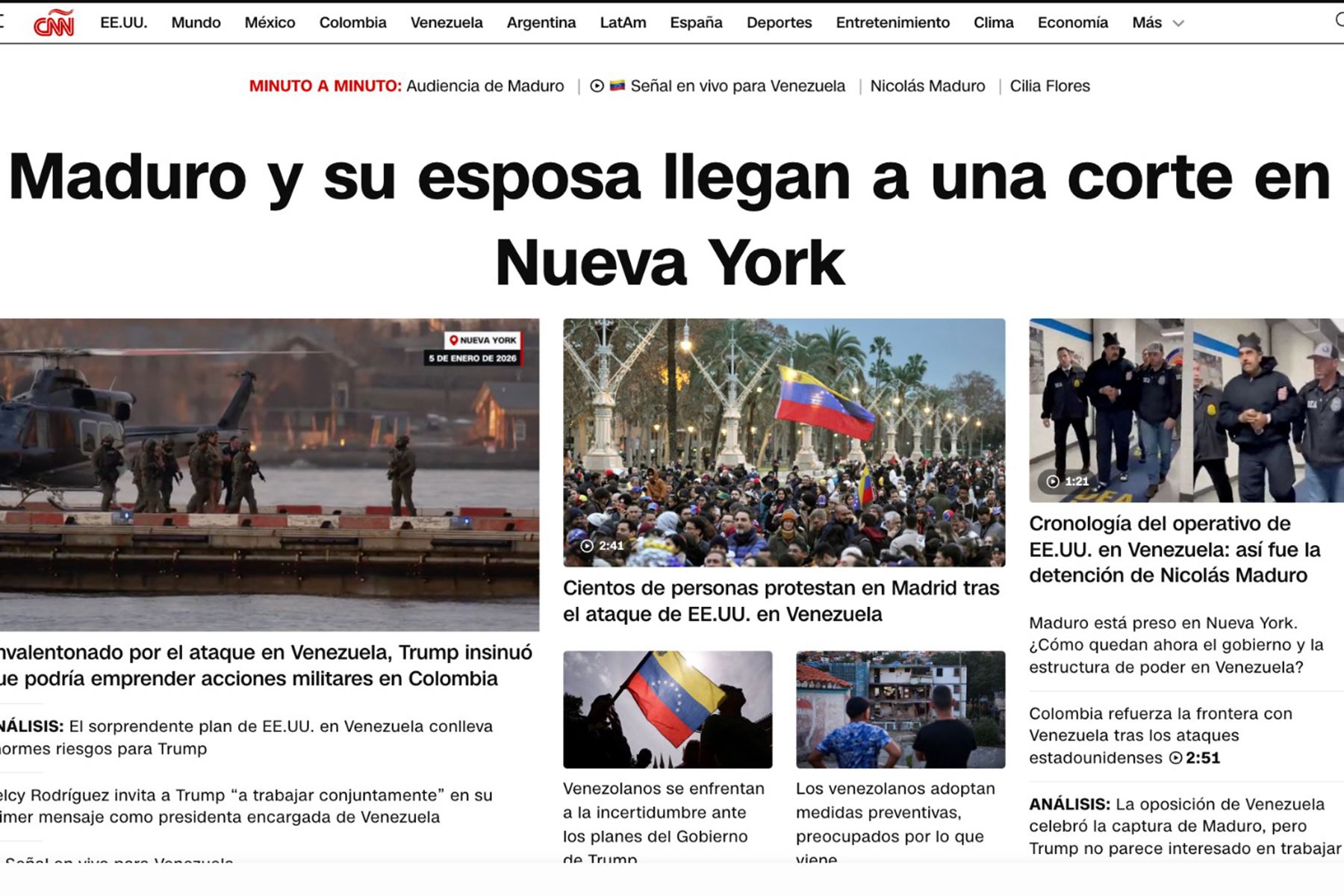 Prensa  internacional informa en sus portadas inicio del juicio a Nicolás Maduro en Nueva York. CNN
