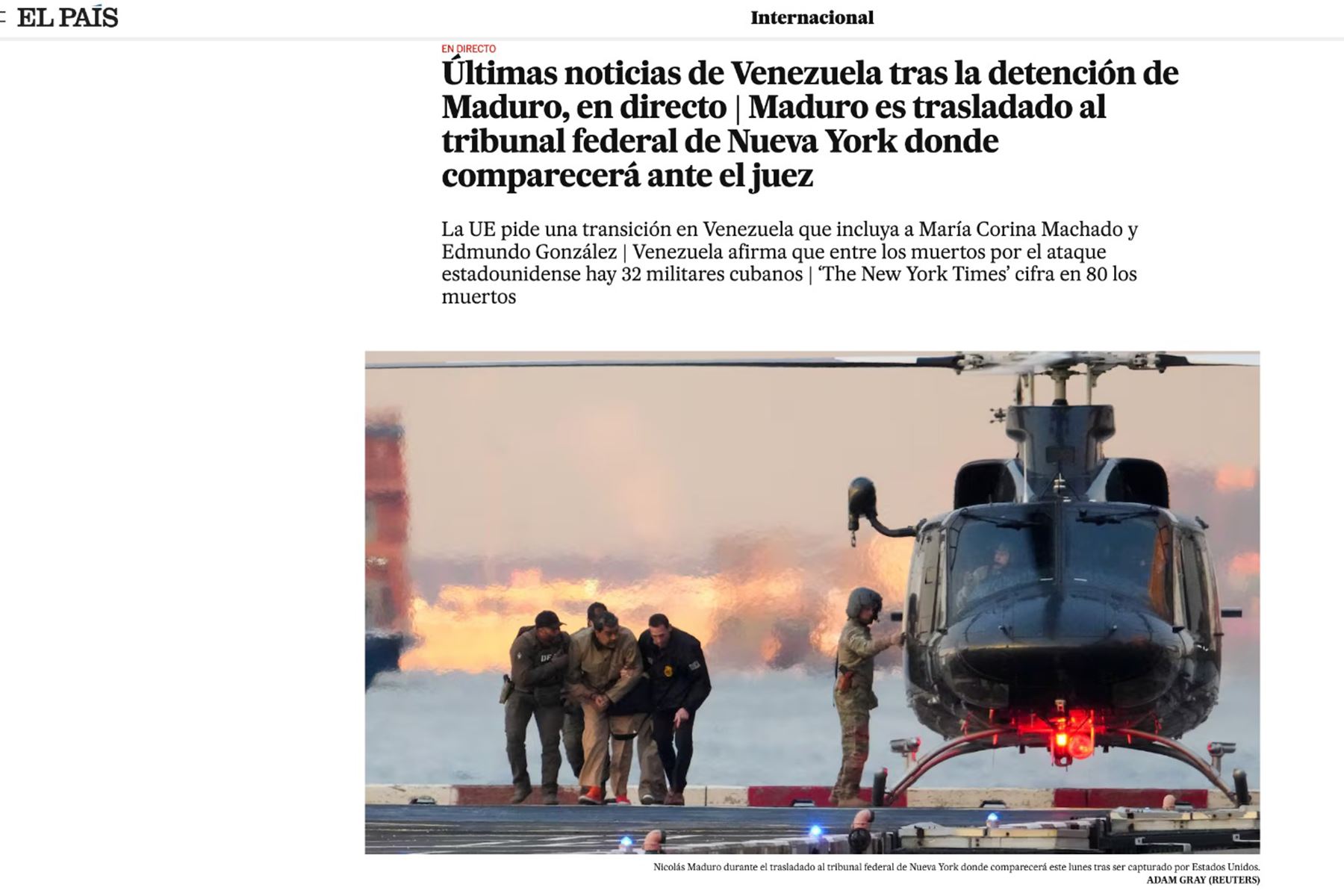 Prensa internacional informa en sus portadas inicio del juicio a Nicolás Maduro en Nueva York. El País