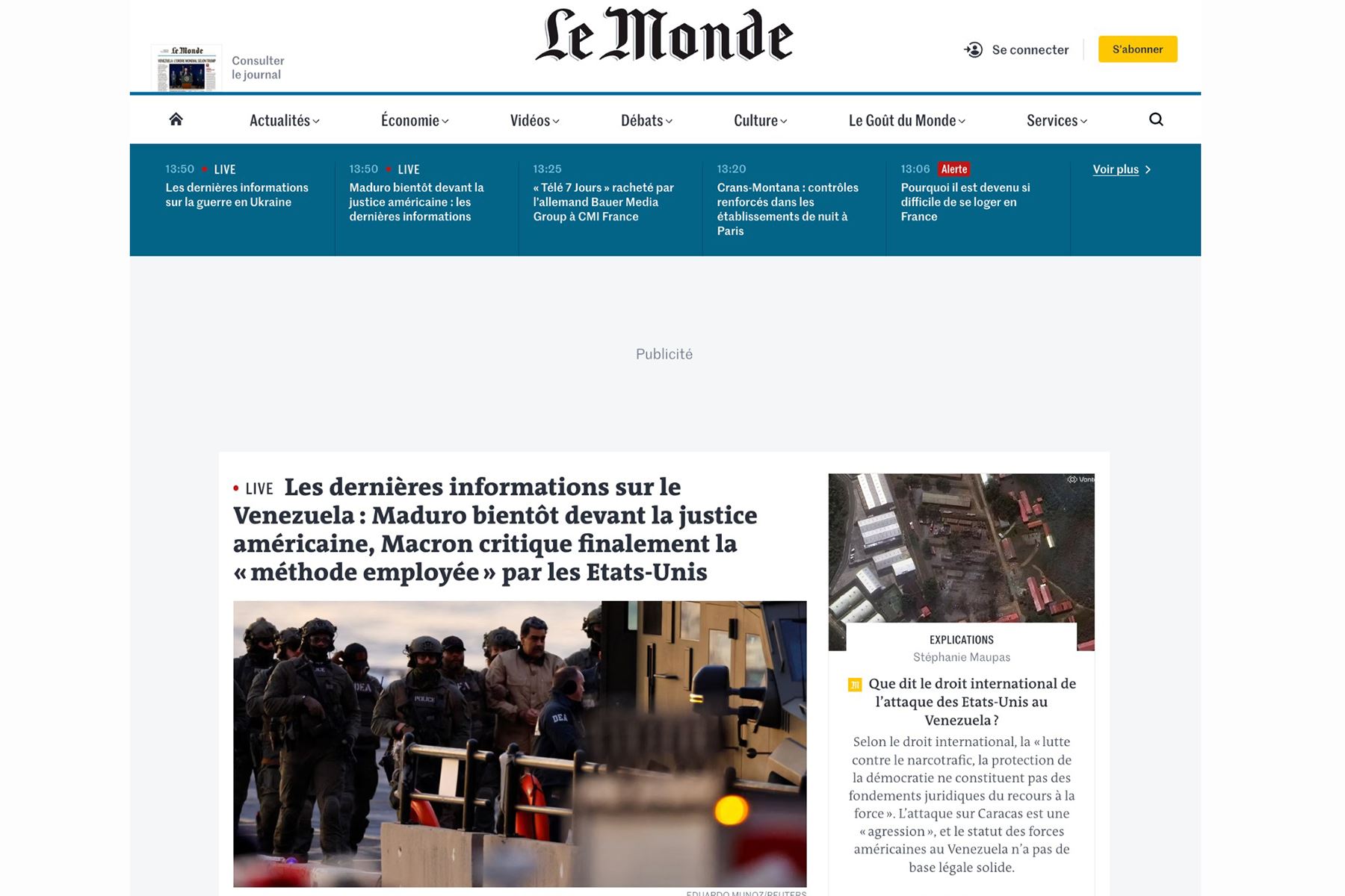 Prensa internacional informa en sus portadas inicio del juicio a Nicolás Maduro en Nueva York. Le Monde.