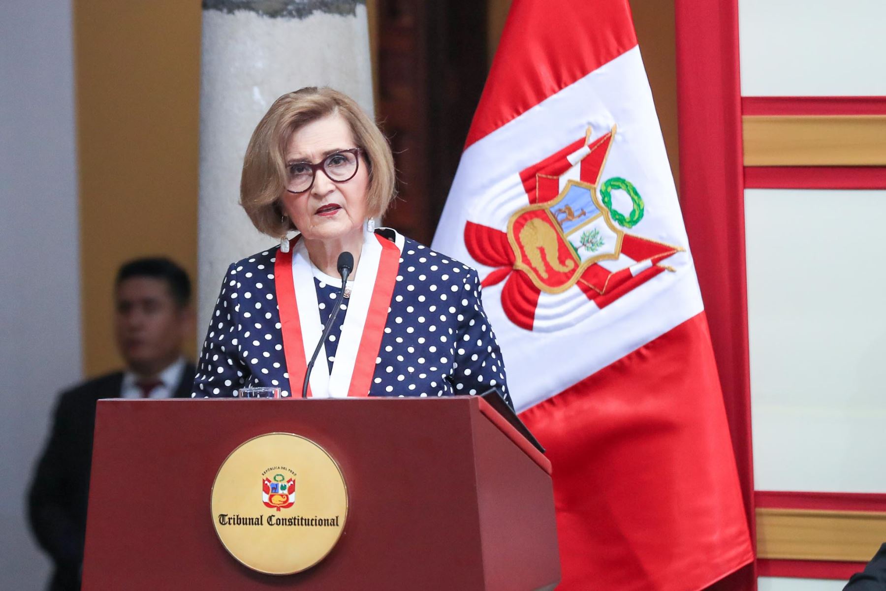 La magistrada Luz Pacheco Zerga, presidenta del Tribunal Constitucional, dirige el mensaje inaugural durante la apertura del Año Jurisdiccional Constitucional 2026.
Foto: ANDINA/Ricardo Cuba