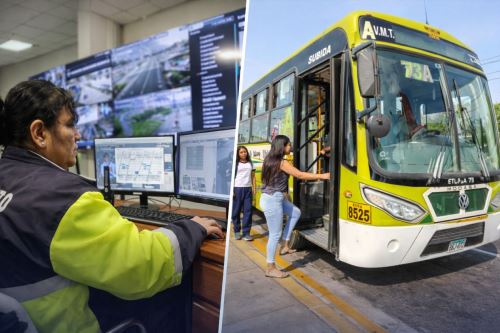 MML busca monitorear buses de transporte desde centro de vigilancia. Collage elaborado con ayuda de la IA.