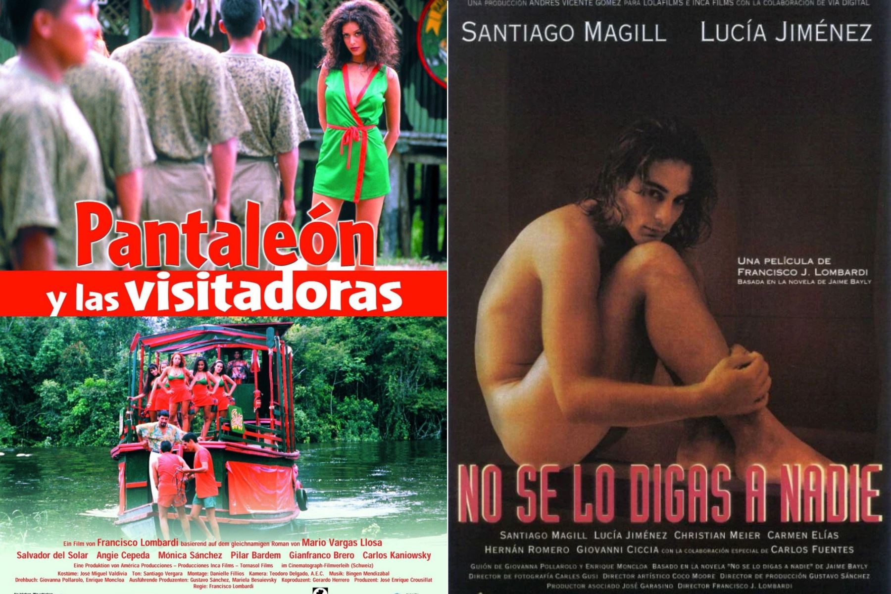 Pantaleón y las visitadoras y No se lo digas a nadie forman parte de la filmografía más reconocida de Francisco Lombardi. La primera es una adaptación de la novela homónima de Mario Vargas Llosa, mientras que la segunda se basa en el libro de Jaime Bayly, explorando identidad, sexualidad y poder en el Perú contemporáneo. Foto: ANDINA/Composición con fotos de Archivo