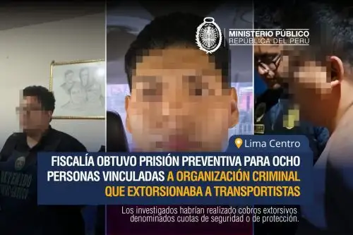 Fiscalía obtiene 36 meses de prisión preventiva para ocho investigados por extorsión contra transportistas en Lima. Foto: Difusión