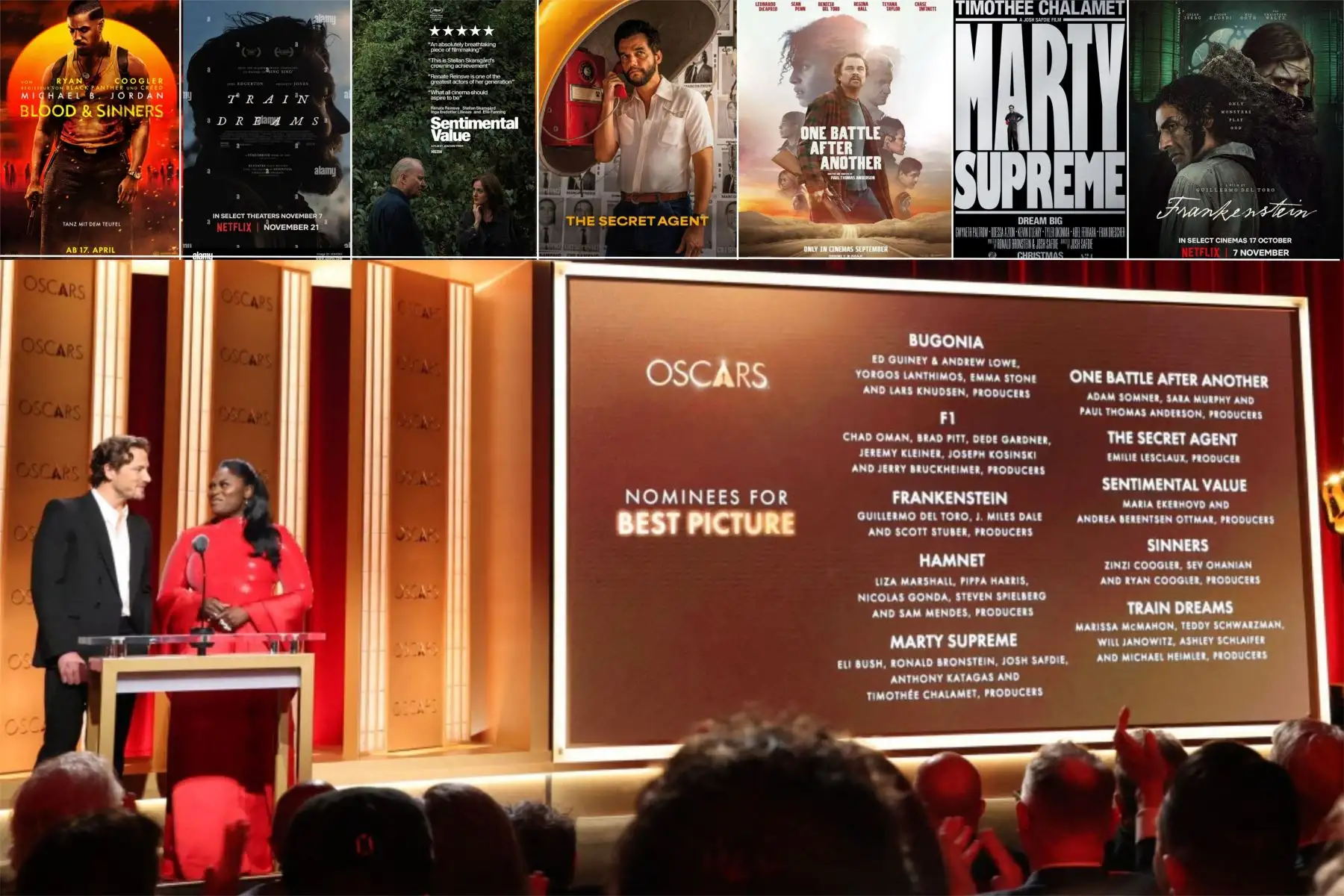 La Academia dio a conocer hoy la lista de nominaciones a los premios Óscar, marcada por el récord histórico de “Pecadores”, que lidera con 16 postulaciones. La carrera por la estatuilla a mejor película reúne producciones de distintos países y estilos. Los invitamos a recorrer nuestra galería para conocer las cintas nominadas a mejor película y una reseña de cada una en esta edición especial. Foto: ANDINA/Composición digital