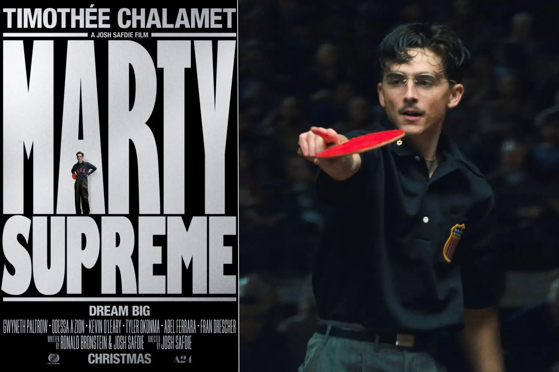 Marty Supremo es un drama estadounidense dirigido por Josh Safdie y protagonizado por Timothée Chalamet como Marty Mauser, un joven decidido a abrirse paso en el exigente mundo del tenis de mesa. Inspirada en la figura real de Marty Reisman, la cinta retrata ambición, obsesión y crecimiento personal. Completan el elenco Gwyneth Paltrow, Fran Drescher y Odessa A’zion. Foto: ANDINA/Composición digital