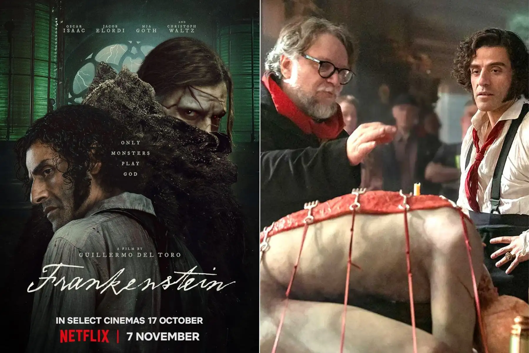Frankenstein es la nueva adaptación del clásico de Mary Shelley dirigida por Guillermo del Toro. Protagonizada por Jacob Elordi, la cinta reinterpreta el mito desde una mirada gótica y profundamente humana, explorando la soledad, la creación y el rechazo. Destaca por su ambiciosa puesta en escena y un fuerte enfoque emocional que renueva la historia del monstruo. Foto: ANDINA/Composición digital