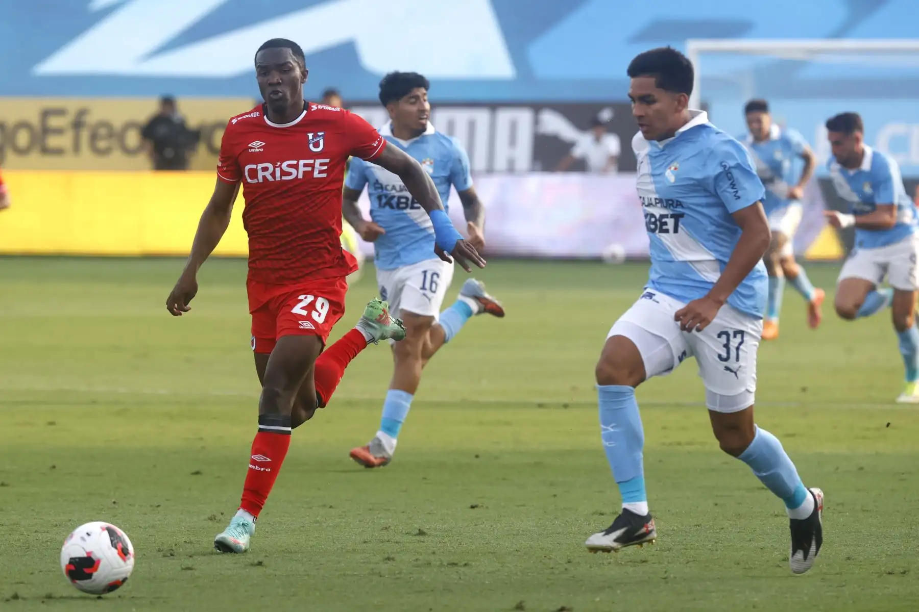 Sporting Cristal inicia su temporada en la Tarde Celeste que enfrenta a la Universidad Católica de Ecuador, en el Estadio Alberto Gallardo. 
Foto: ANDINA/ Vidal Tarqui
