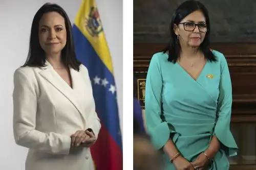 Lideresa opositora venezolana María Corina Machado y presidenta interina de Venezuela, Delcy Rodríguez.