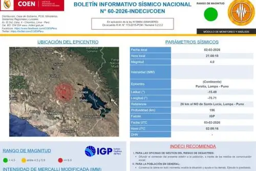 A 26 kilómetros al noroeste de Santa Lucía, en la provincia de Lampa, región Puno, se localizó el sismo de magnitud 4.0. Foto: COEN