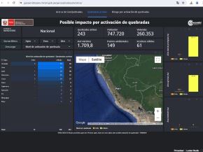 Geoquebradas se denomina la plataforma digital gratuita y de fácil uso que implementó el Ministerio del Ambiente (Minam) y que permite conocer la posible activación de quebradas y prevenir riesgos asociados a lluvias intensas, como huaicos, deslizamientos y derrumbes. ANDINA/Difusión