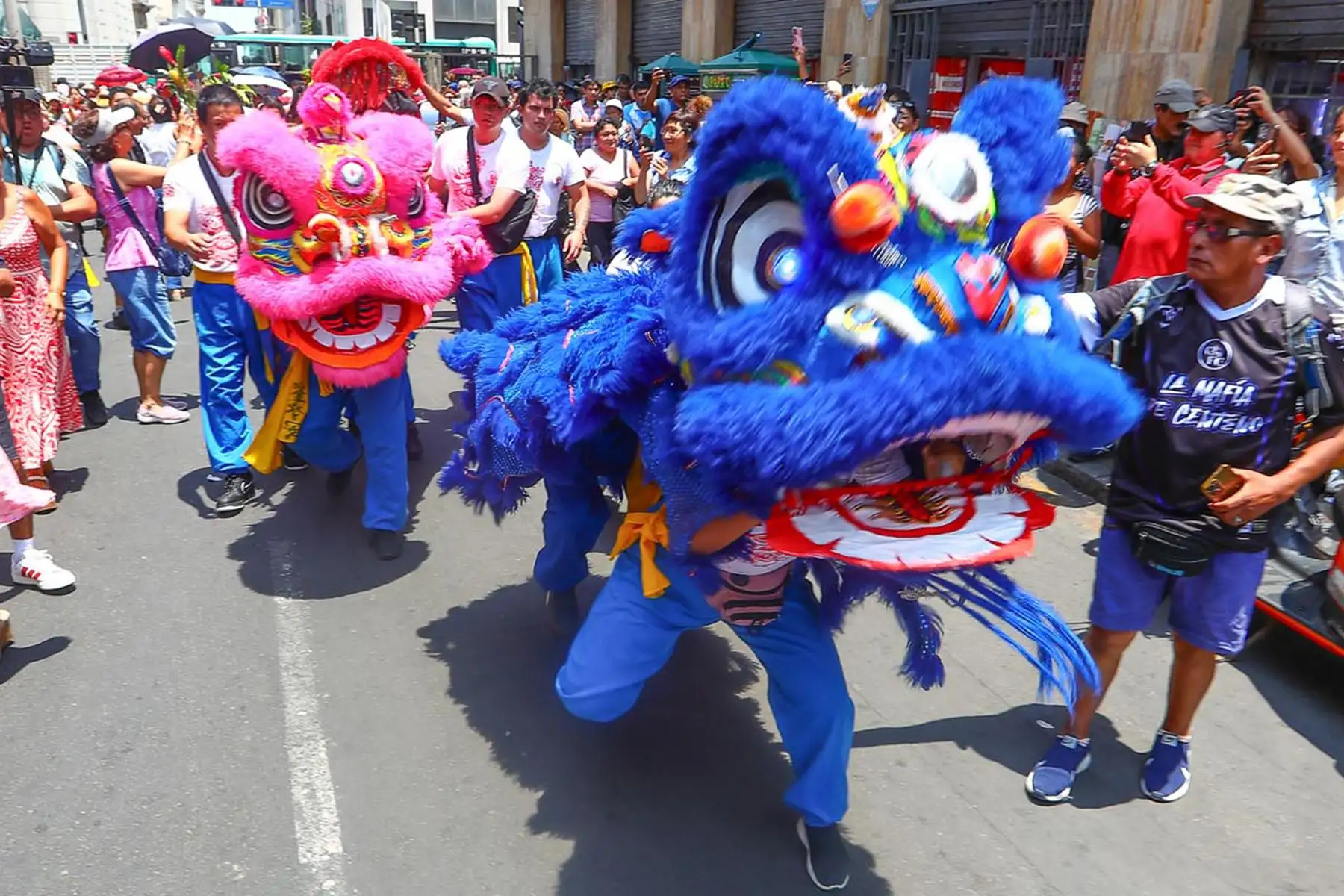 Integrantes de la Sociedad de Danza del Dragón Chung Shan recorren la Calle Capón en el inicio del Año del Caballo de Fuego. Foto: ANDINA/ Verónica Calderón Zuñiga