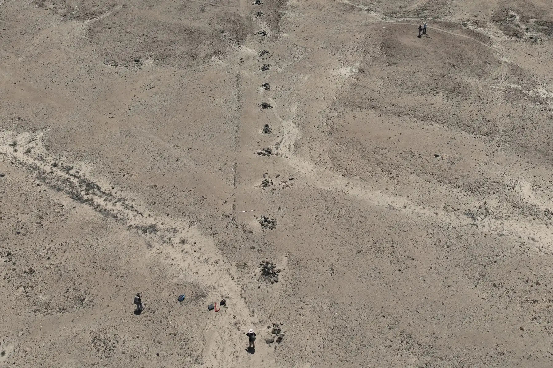 El principal hallazgo es un geoglifo que, aunque no sería completamente inédito, no había sido estudiado en relación directa con la sociedad Chimú. Según el arqueólogo sanmarquino, este geoglifo —un camino ritual— conecta el asentamiento fortificado de Cerro Lescano con los campos de cultivo y se extiende en línea recta hacia el Cerro Tres Cruces.Foto: ANDINA/Difusión
