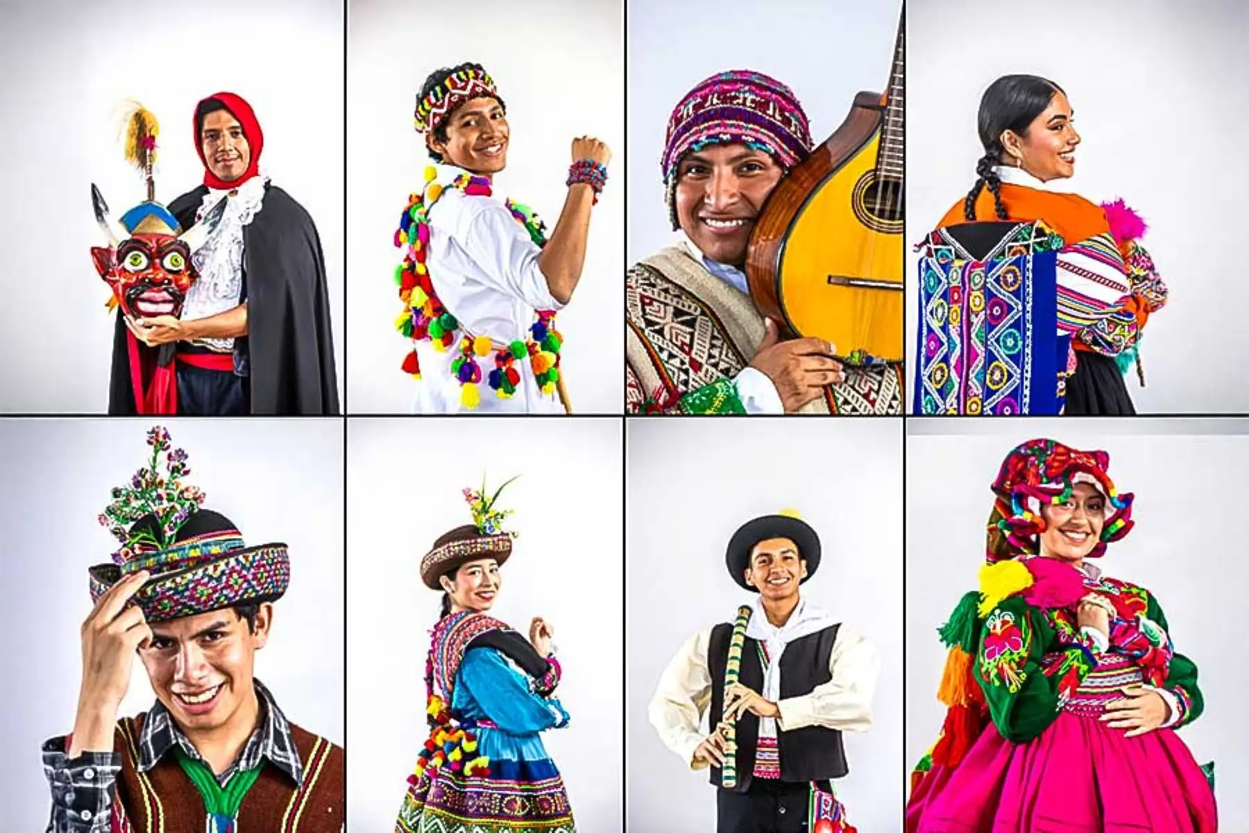 Collage de carnavales tradicionales del Perú. Conjunto Nacional de Folklore de la UNFJMA. Foto: Andina/Ricardo Cuba 