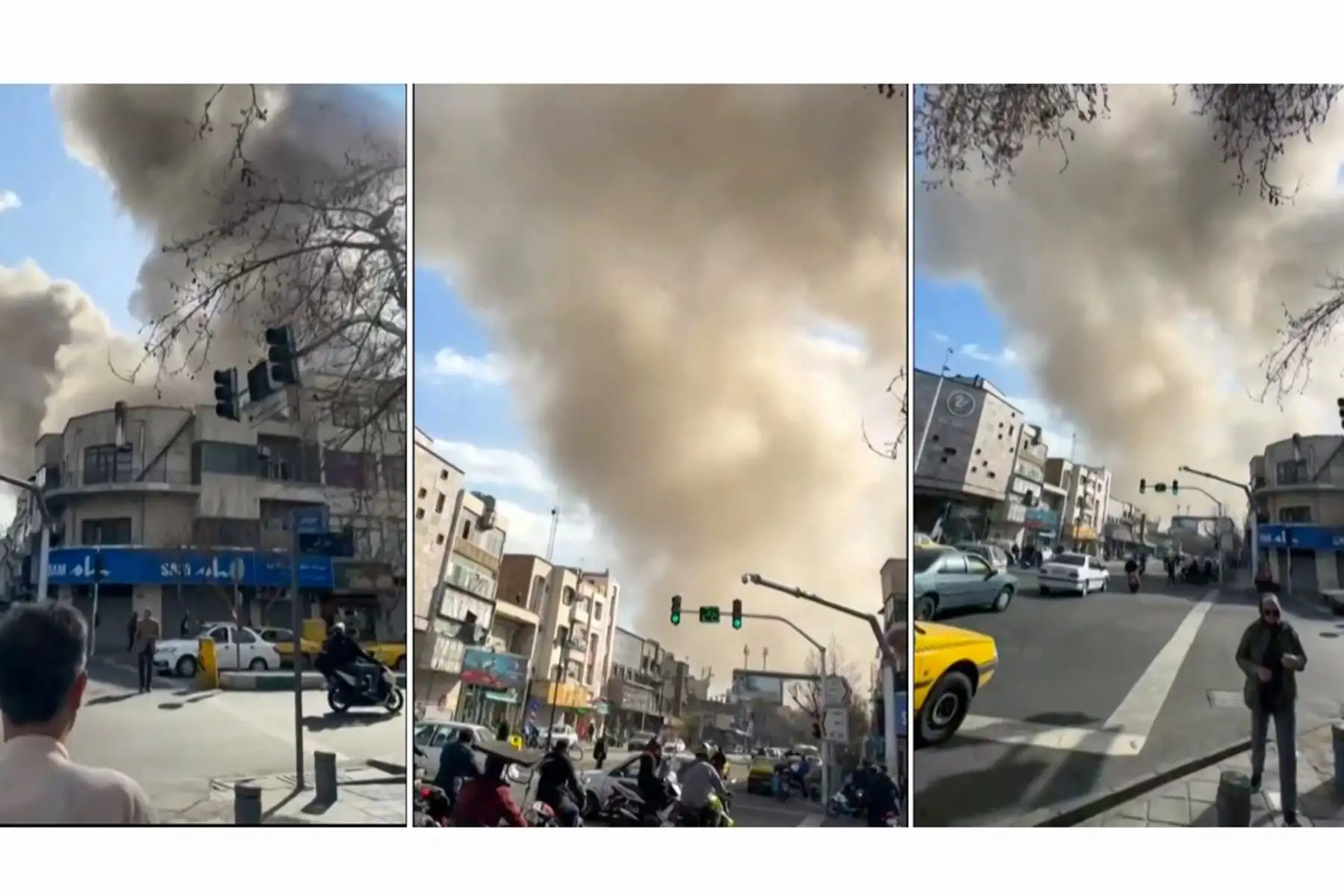 Esta combinación de fotogramas de video, tomados de imágenes UGC publicadas en redes sociales el 28 de febrero de 2026 y verificadas por equipos de AFPTV en París, muestra una explosión reportada en Teherán. Foto: AFP