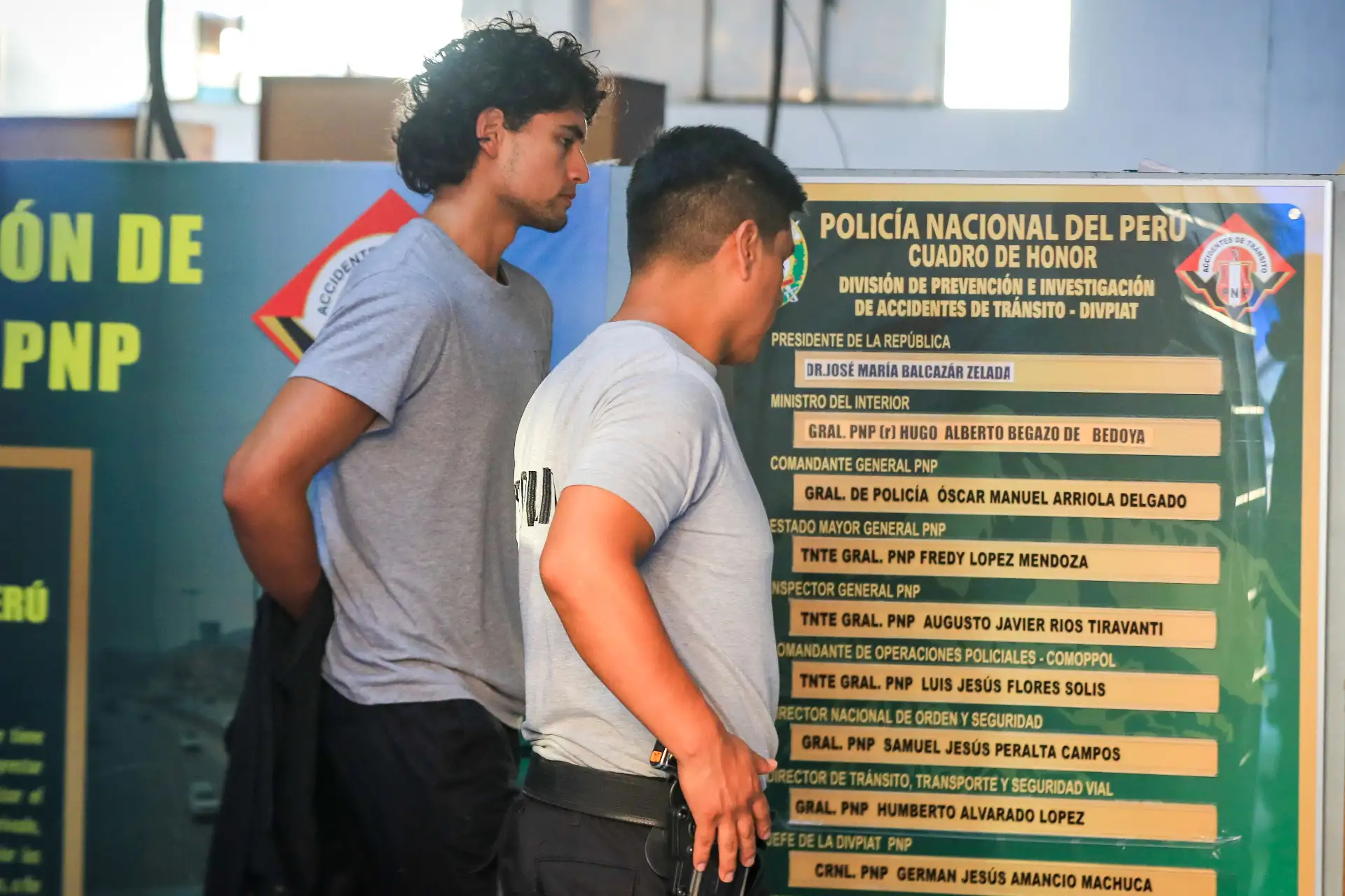 Adrián Villar permanece en la sede de la División de Investigación y Prevención de Accidentes de Tránsito de la Policía Nacional, en La Victoria. Foto: ANDINA/Ricardo Cuba