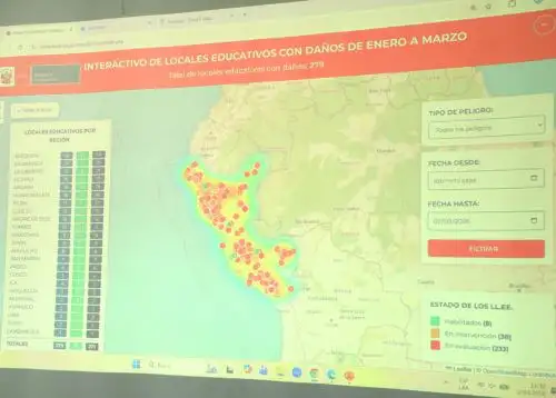 El Ministerio de Educación (Minedu) puso en marcha un plan de intervención en campo para la atención de las emergencias registradas en diversas regiones del país a consecuencia de lluvias intensas, inundaciones y desbordes, priorizando la seguridad y operatividad de las instituciones educativas públicas. ANDINA/Difusión