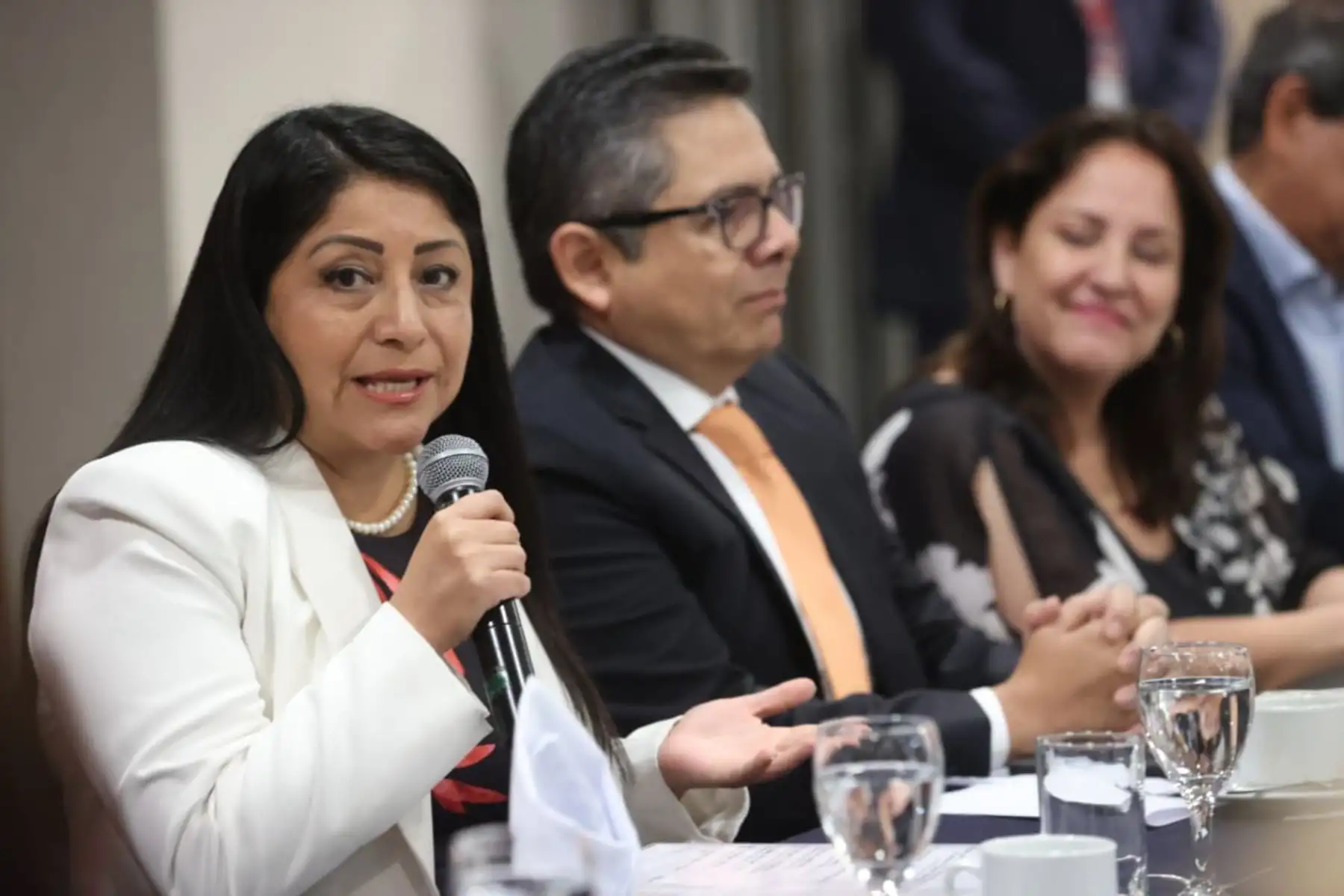 Premier Denisse Miralles junto al Ministro de Salud, Luis Quiroz participan en la Sesión Informativa "Unidos contra la Anemia: Alianzas Transformadoras."  Foto: ANDINA/Melina Mejía