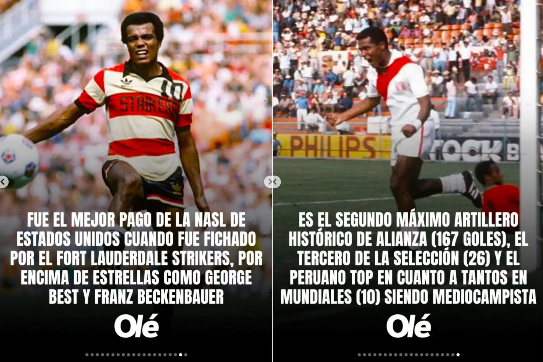 El diario argentino Olé destacó la trayectoria del exfutbolista peruano Teófilo Cubillas, quien cumplió 77 años y es considerado uno de los grandes referentes del fútbol sudamericano. En una publicación difundida en redes sociales, el medio lo calificó como “Nene Inca” y recordó elogios históricos que lo señalaban como sucesor de Pelé, además de resaltar su elegancia en el juego, precisión en tiros libres y su aporte goleador en mundiales. Foto: Composición con capturas de pantalla