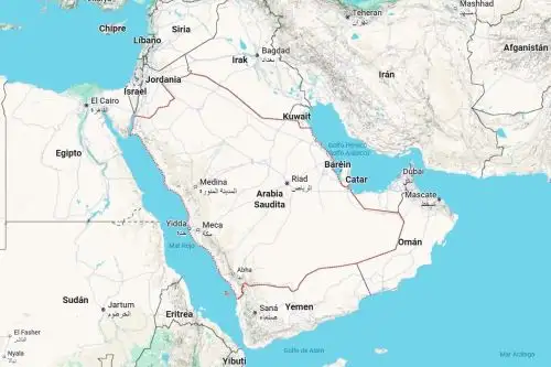 Mapa de ubicación de Arabia Saudita en Oriente Medio. Imagen: Google Maps.
