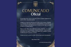 Comunicado de Alianza Lima difundido en redes sociales ante manifestaciones de racismo. Foto: Internet/Medios.