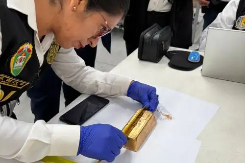 El lingote, cuyo peso es de 5.31 kilogramos, quedó a disposición del Programa Nacional de Bienes Incautados (Pronabi) y fue ingresado a una bóveda del Banco de la Nación, donde permanecerá bajo custodia mientras continúa la investigación fiscal. ANDINA/Difusión