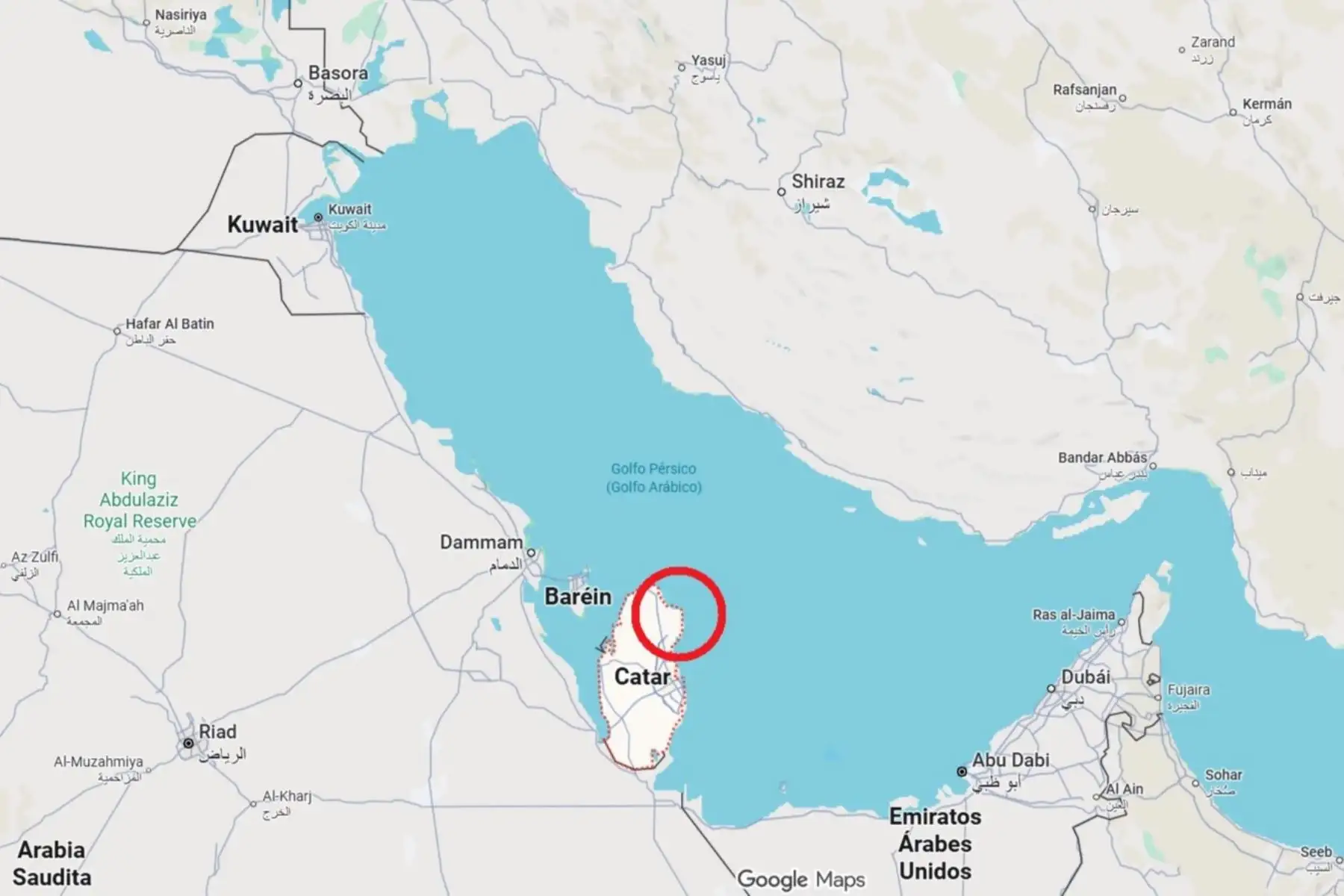 Mapa de localización de Ras Laffan en el norte de Catar. Imagen: Google Maps.