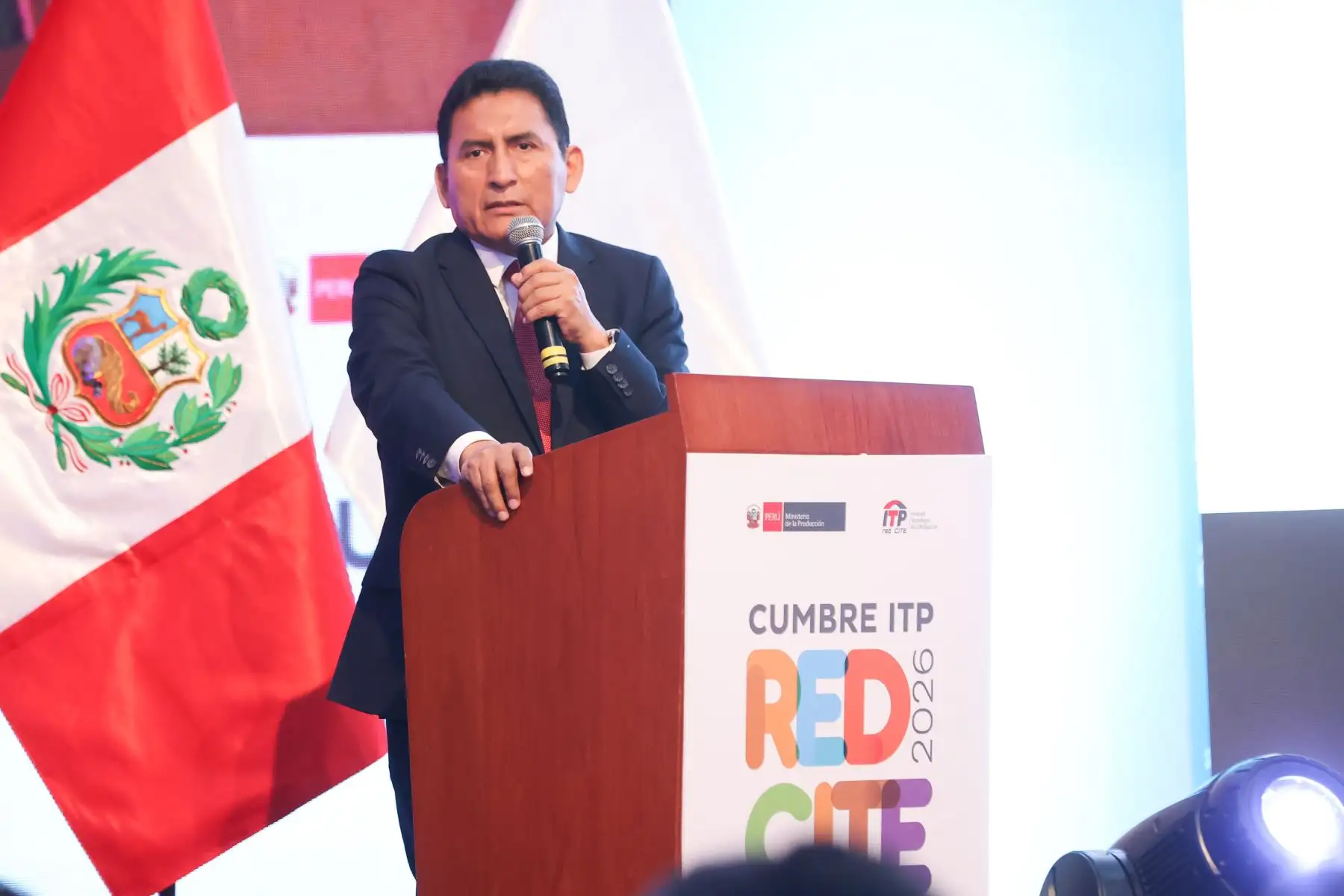 El ministro de la Producción, César Quispe, participa en la “I Cumbre de la red CITE del ITP 2026”. El evento reúne a expertos nacionales e internacionales, empresarios, academia y líderes del ecosistema productivo del país. Foto: ANDINA/Melina Mejía