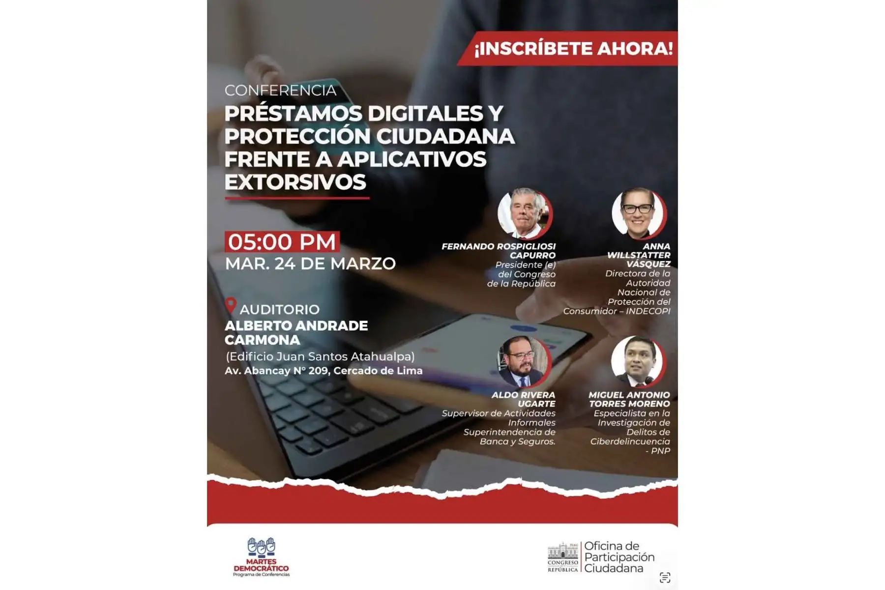 Congreso realizará hoy conferencia sobre préstamos digitales y aplicativos extorsivos