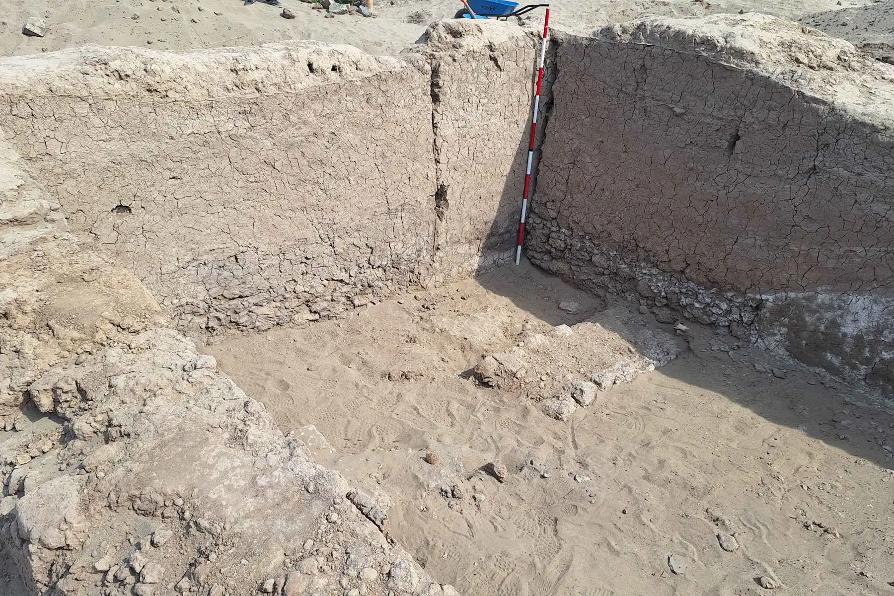 Los muros de adobe expuestos en la zona mostraron la planificación arquitectónica del espacio, asociado a un personaje de élite dentro de la organización social de la época. Foto: ANDINA/Luis Puell.