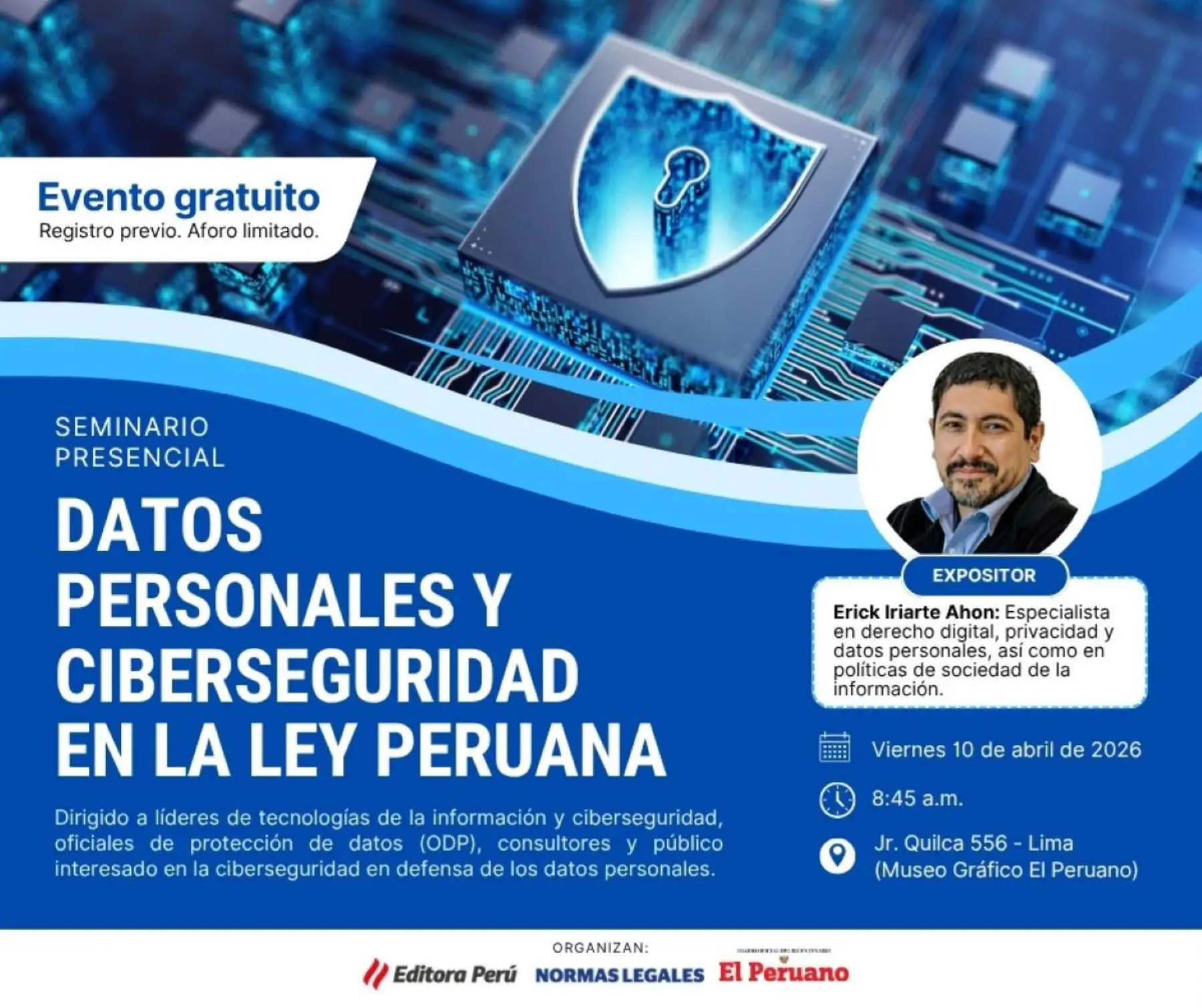 Seminario gratuito sobre ciberseguridad en defensa de datos personales este 10 de abril