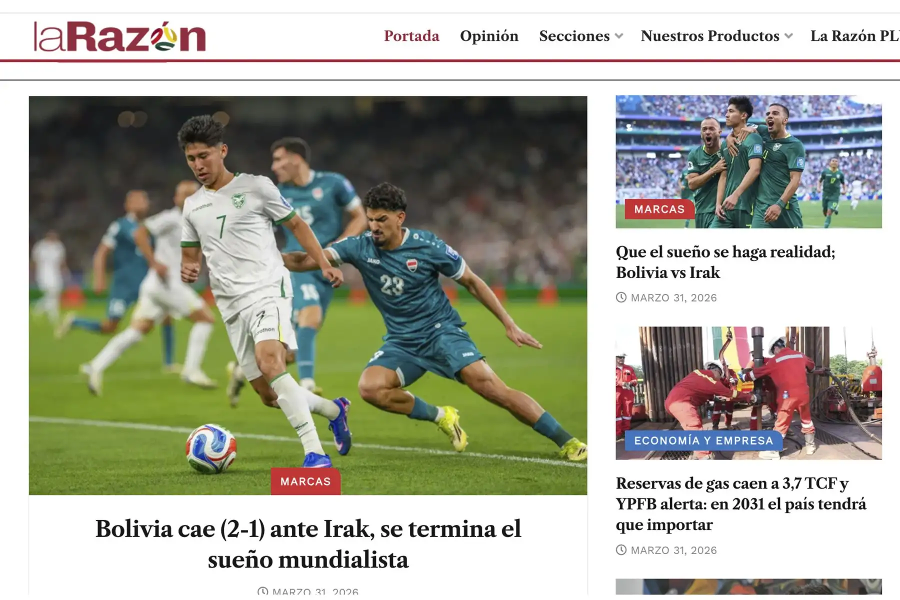Así informaron los medios bolivianos la derrota del conjunto altiplánico ante Irak, que lo deja fuera del Mundial de Fútbol 2026.  Foto: INTERNET/Medios