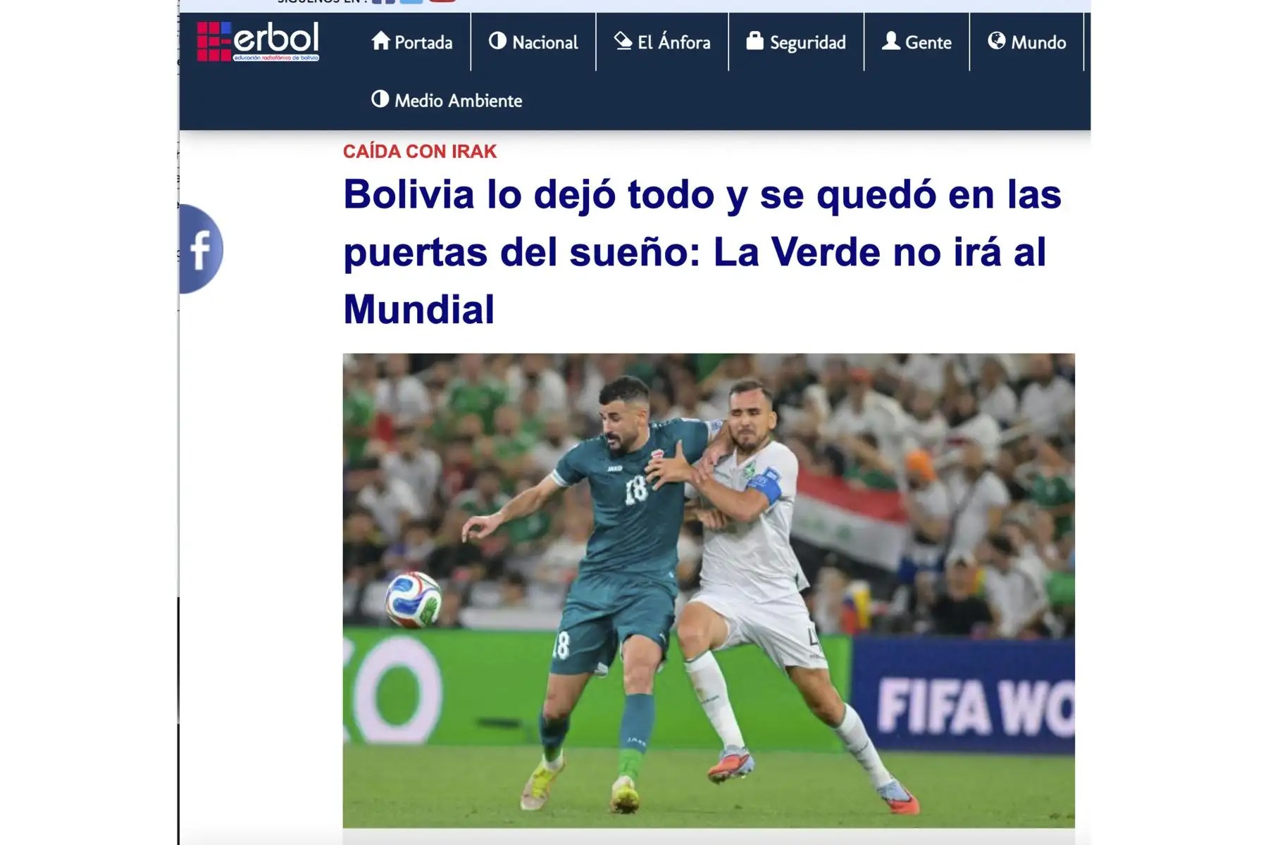 Así informaron los medios bolivianos la derrota del conjunto altiplánico ante Irak, que lo deja fuera del Mundial de Fútbol 2026.  Foto: INTERNET/Medios