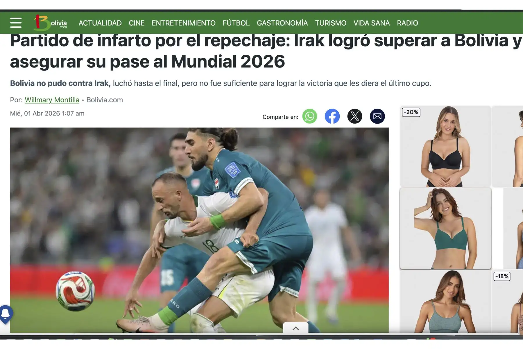 Así informaron los medios bolivianos la derrota del conjunto altiplánico ante Irak, que lo deja fuera del Mundial de Fútbol 2026.  Foto: INTERNET/Medios
