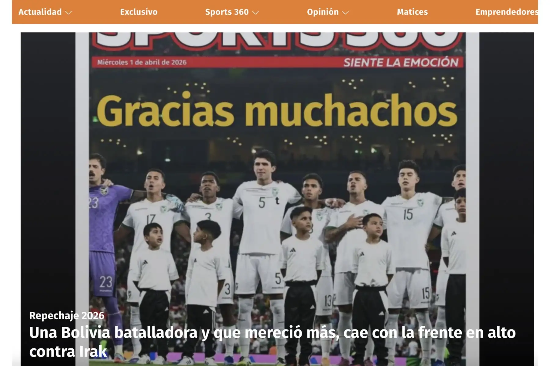 Así informaron los medios bolivianos la derrota del conjunto altiplánico ante Irak, que lo deja fuera del Mundial de Fútbol 2026.  Foto: INTERNET/Medios