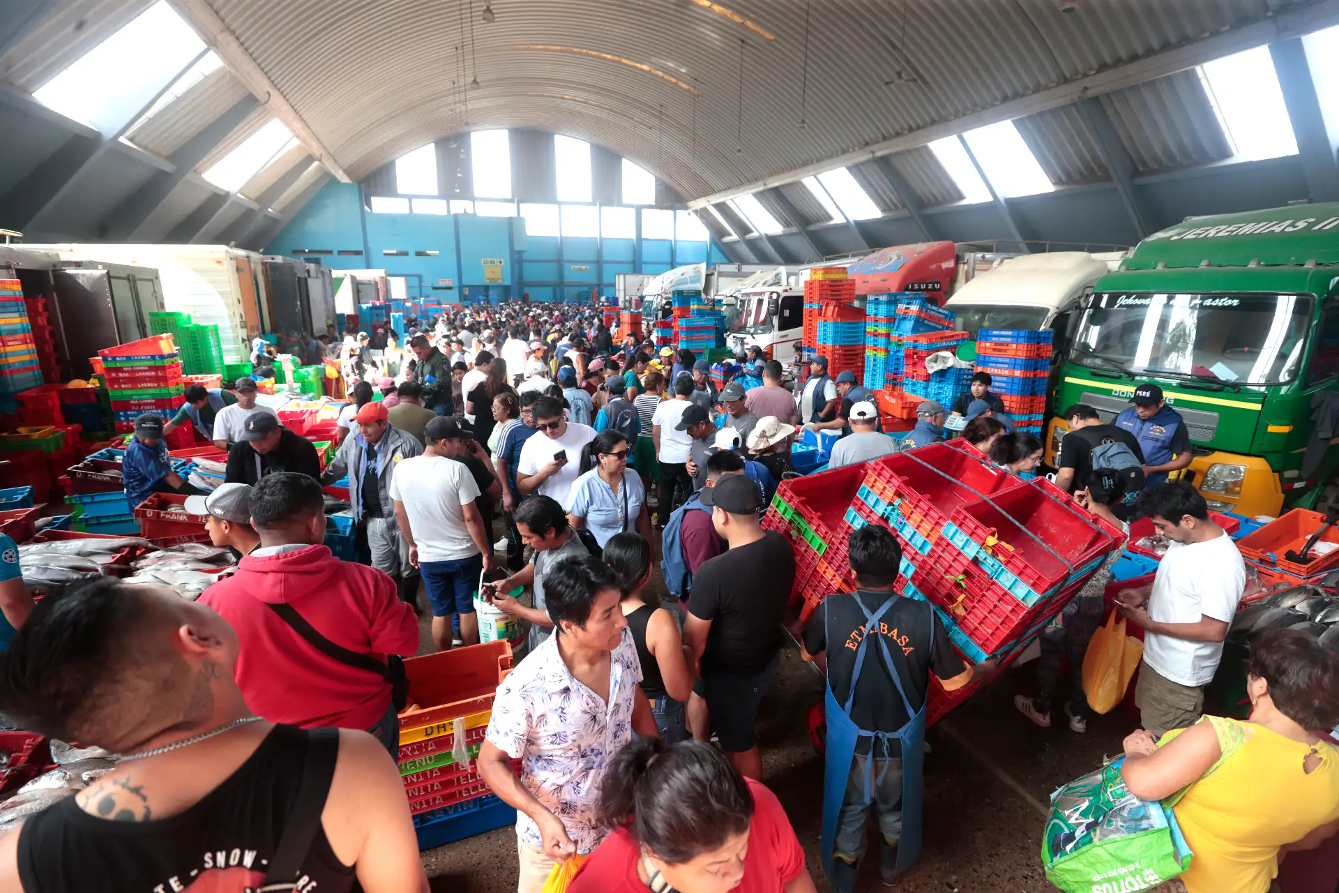 Como parte de las tradiciones por Semana Santa, numerosos limeños acudieron al Terminal Pesquero de Villa María del Triunfo para abastecerse de pescado y mariscos, en cumplimiento de la costumbre católica de evitar el consumo de carnes rojas durante estas fechas. Esta práctica, asociada al Jueves y Viernes Santo, promueve el consumo de productos hidrobiológicos como alternativa alimentaria. Foto: ANDINA/Vidal Tarqui.
