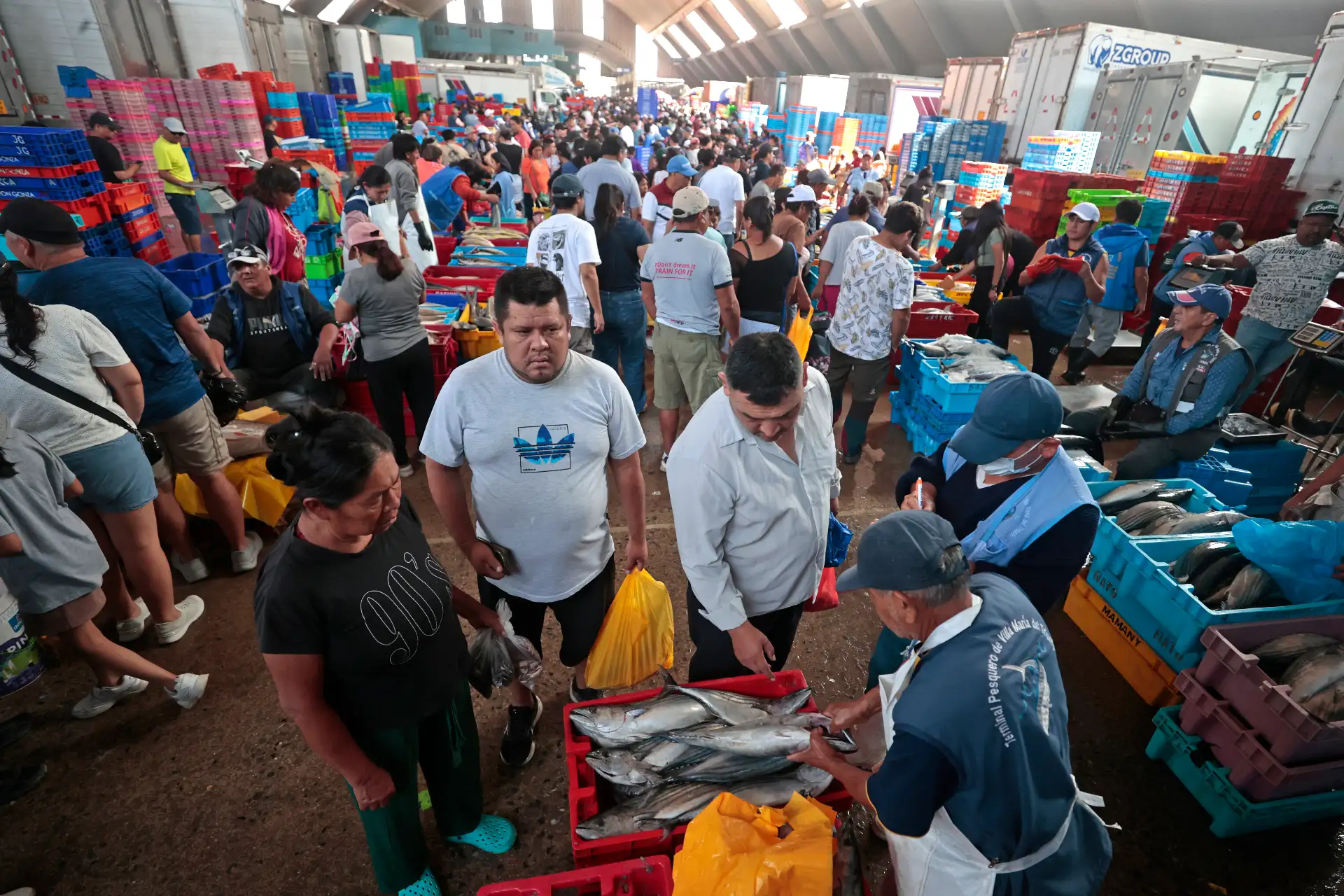 Como parte de las tradiciones por Semana Santa, numerosos limeños acudieron al Terminal Pesquero de Villa María del Triunfo para abastecerse de pescado y mariscos, en cumplimiento de la costumbre católica de evitar el consumo de carnes rojas durante estas fechas. Esta práctica, asociada al Jueves y Viernes Santo, promueve el consumo de productos hidrobiológicos como alternativa alimentaria. Foto: ANDINA/Vidal Tarqui.