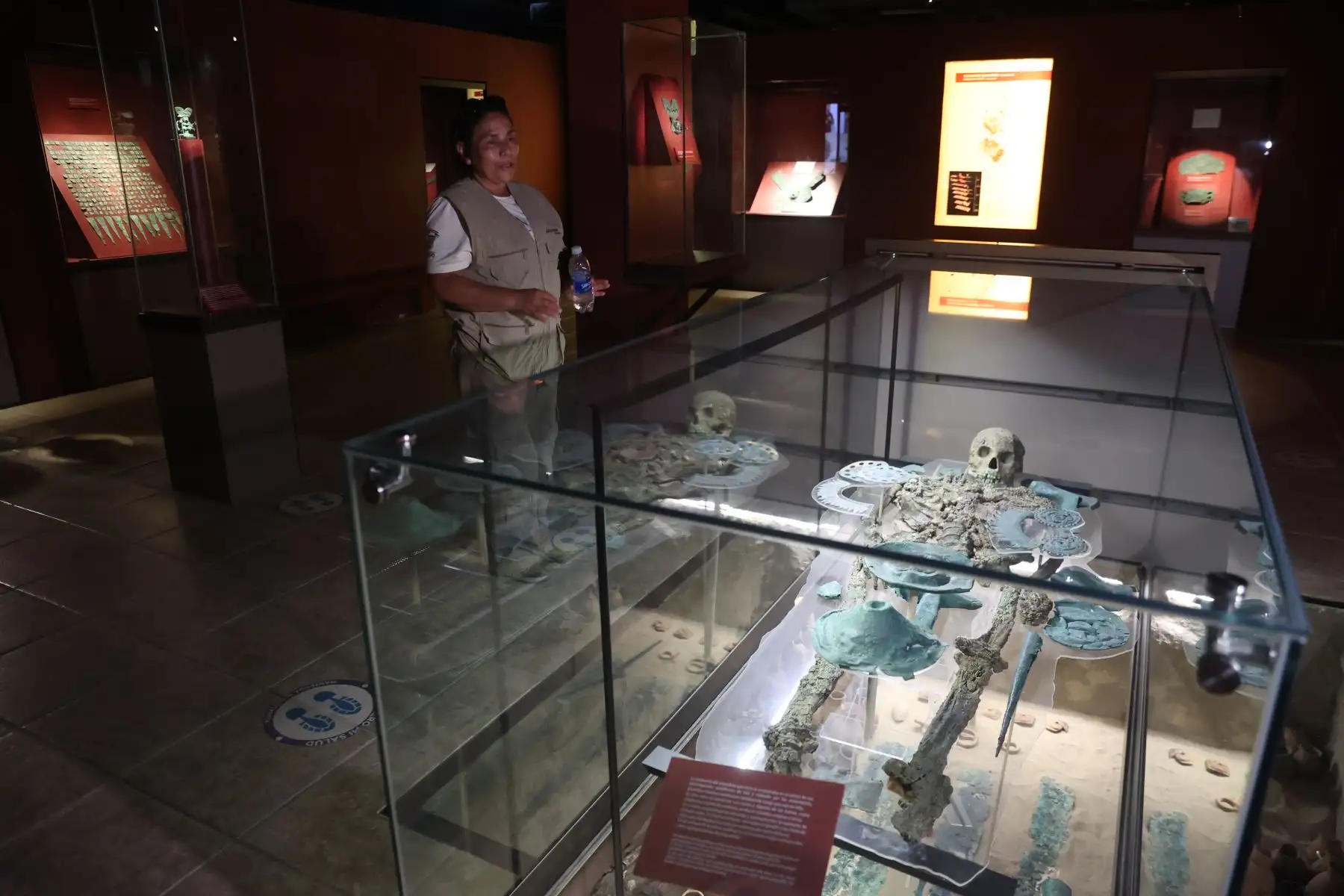 Asimismo, se muestran los objetos y osamenta de la tumba 16 descubierta en el 2010. El personaje o Señor Guerrero murió a los 40 años de edad y fue enterrado junto a dos personas: un adolescente de 16 años y una mujer.  Foto: ANDINA/Melina Mejía