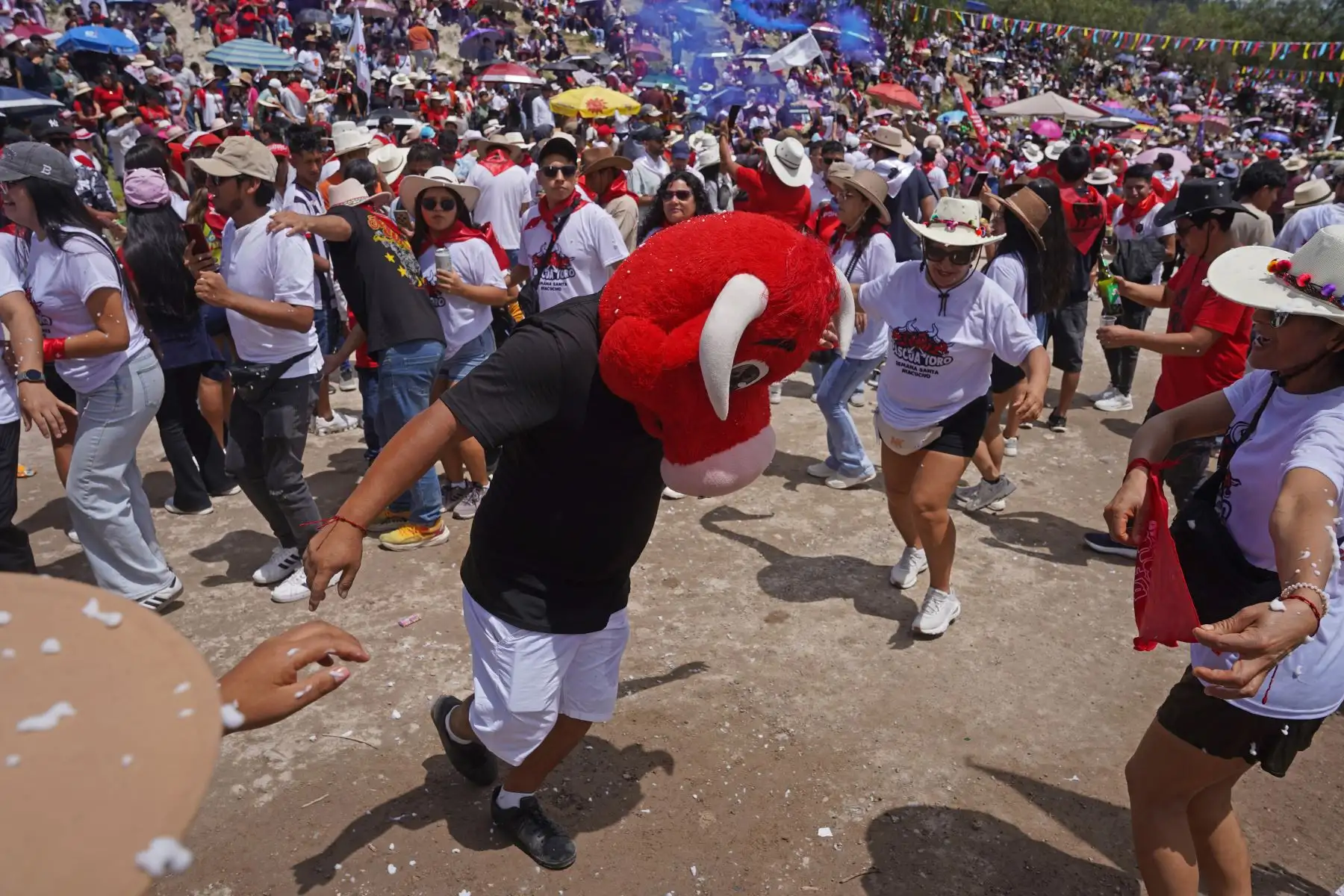 La celebración, marcada por una gran energía, congregó a personas vestidas de rojo que bailaron en sus respectivas comparsas. Foto: ANDINA/Henry Bautista