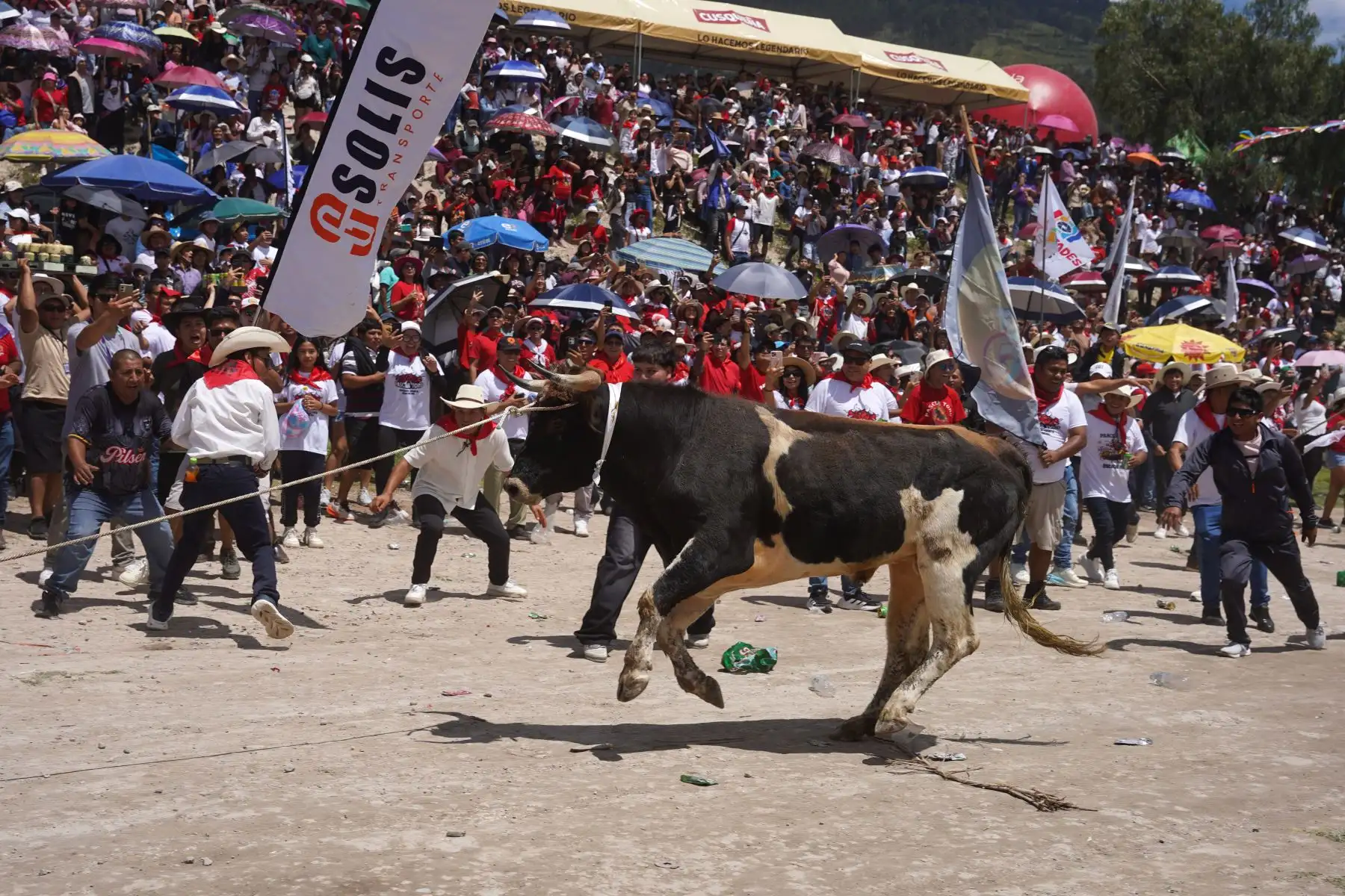 Miles de visitantes y cientos de ayacuchanos participaron en el “Jala Toro”, también conocido como “Pascua Toro”, una de las actividades más emblemáticas y multitudinarias que se celebra en el distrito de Carmen Alto, en Huamanga (Ayacucho), durante la Semana Santa, específicamente el Sábado de Gloria. Foto: ANDINA/Henry Bautista